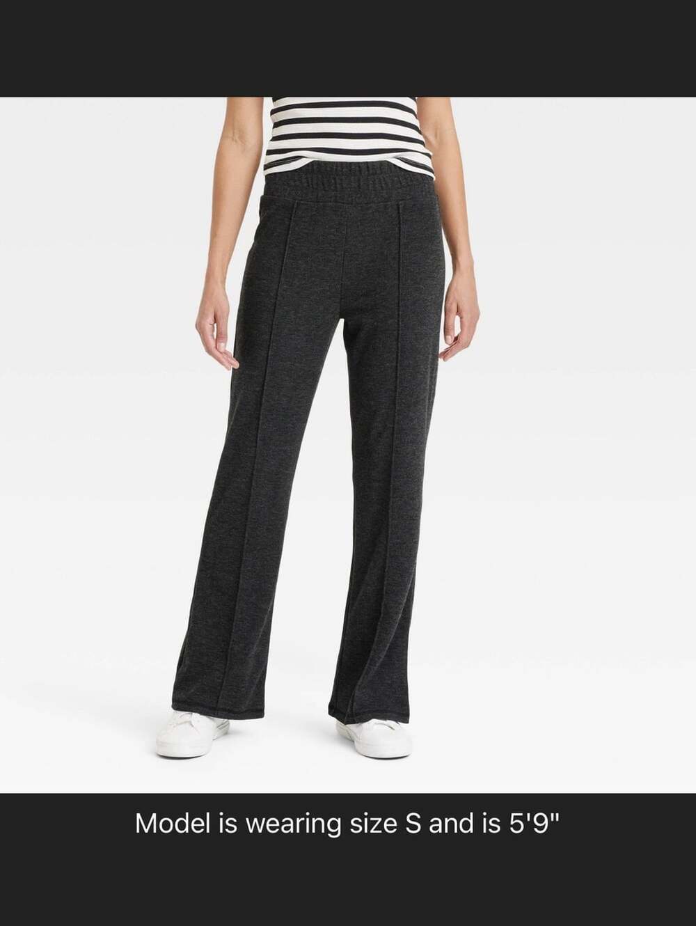 A New Day Pants Women’s M Black Lounge Flare Smocked Waist Front Seam Knit
